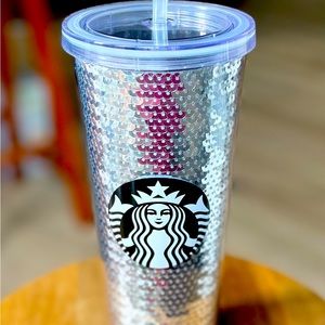 Rare Starbucks Silver Sequin 24 oz Tumbler